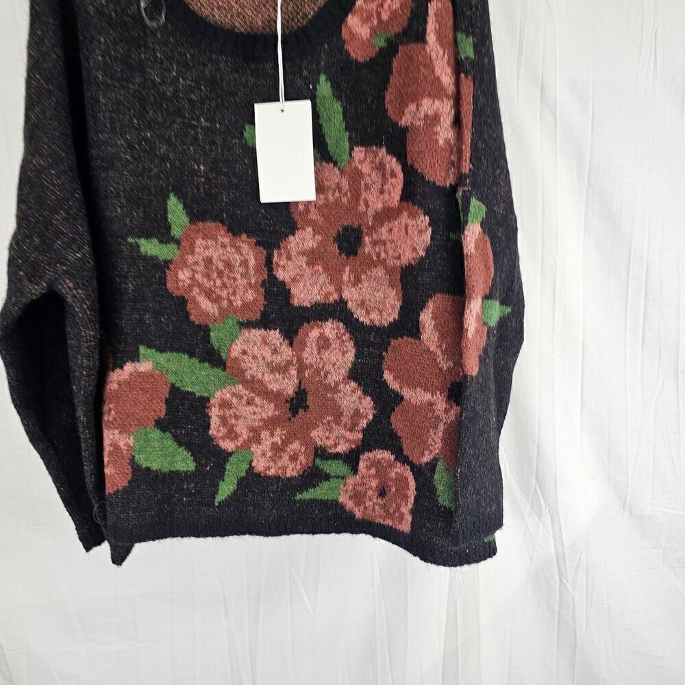 Andree By Unit Floral Knit Sweater Blk  Pink Flowers Size Large Parisian Garden - Picture 3 of 7
